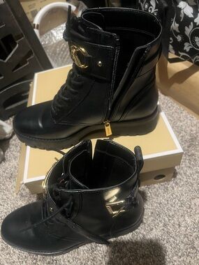Black Lace-Up Boots MK (Michael Kors)Gold Hardware worn once in great condition